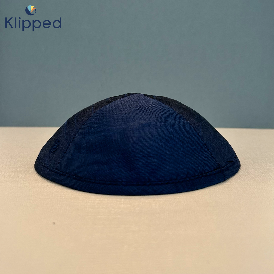 Navy Raw Silk Kippah with Rim